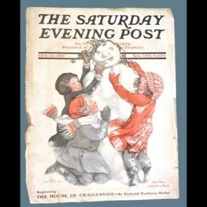ANTIQUE ORIGINAL~1917 FEB 10 SATURDAY EVENING POST MAGAZINE COVER~FOR FRAMING